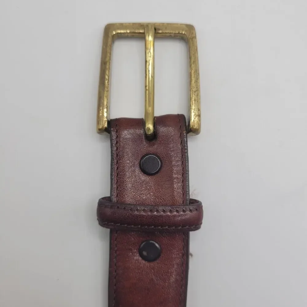 Torino Belt 38 Brown Leather Glazed Aniline Kipskin Shoulder Brass Buckle USA